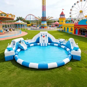 Parque Inflable de Grado Comercial para Uso Exterior, Parque Acuático Inflable para Niños y Adultos con Piscina