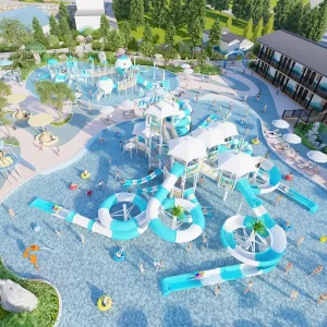 Outdoor Water Park Turnkey Solution Fiberglass Water Slides Wave Pool Design Service