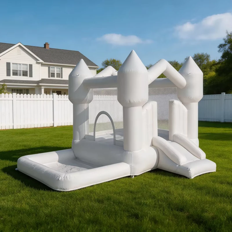Buiten Witte Opblaasbare Kleine Springkasteel Glijbaan Bouncy Castle Multifunctioneel Speelgoed voor Kinderen