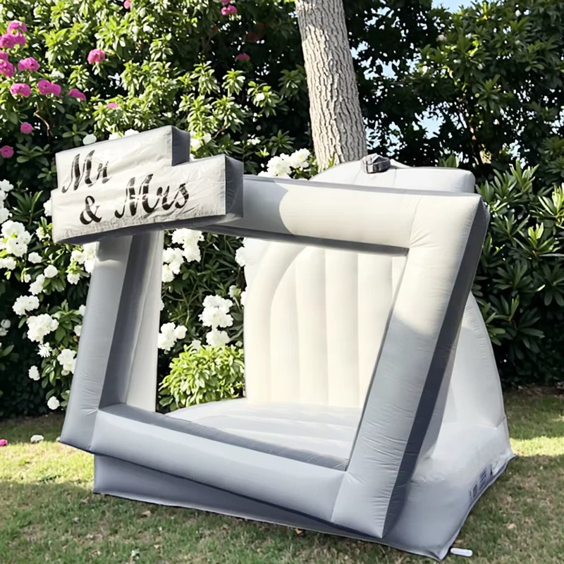 Castillo inflable de boda blanca al aire libre, cabina de fotos inflable, fondo inflable para bodas