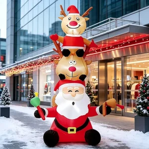 Aufblasbare Weihnachtsdekorationen Santa Claus und Rentier mit LED-Lichtern für den Außenbereich