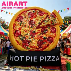 Modelo Inflable de Pizza Pepperoni Sobredimensionada con Detalle Cortado para Publicidad en Fachadas
