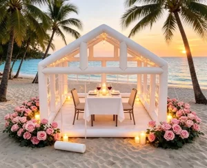 Tienda inflable sobredimensionada con techo completamente transparente, personalizable para bares al aire libre, trabajo en equipo y banquetes de boda