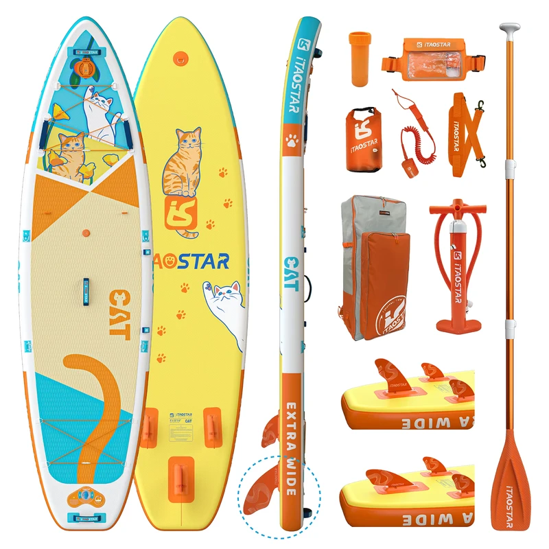 Paddle Surf Inflável Amarelo 11"x35"x6" da Fábrica PET C01C, Prancha ISUP OEM SUP