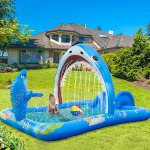 PVC 243cm Shark Rectangle Inflatable Water Spray Arch Slide Pool Summer Outdoor Children’s Toy