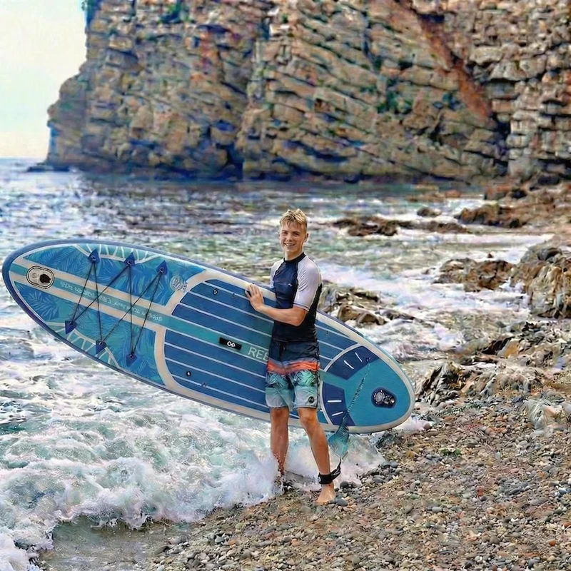 PVC Azure Blue Geometric Pattern Wide Stable Touring Racing Full Accessories Set Inflatable Stand up Paddle Board for Kids