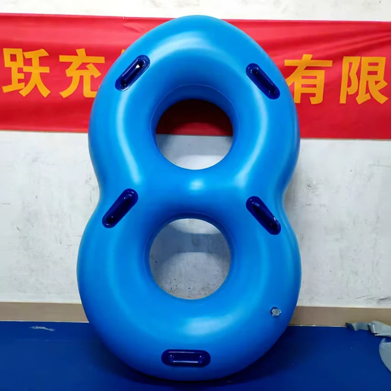 Anillo de natación inflable de doble asiento azul de PVC, balsa inflable para juegos en parques acuáticos