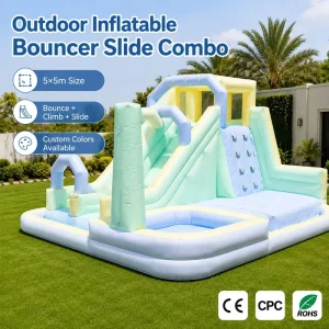 Castello Gonfiabile in PVC per Esterni con Scivolo Acquatico e Arrampicatore, Capacità di 15 Persone per Parco, Casa, Commerciale