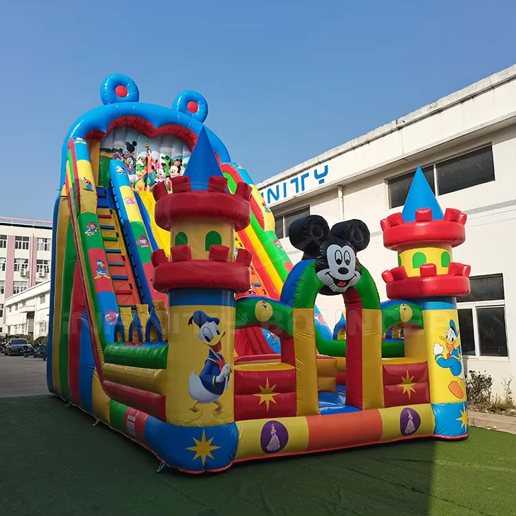 Bể bơi bơm hơi hình Mickey cho trẻ em, cầu trượt khổng lồ, lâu đài bouncy cho trẻ em