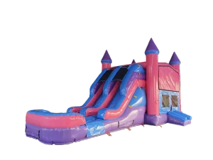 PVC Commercial Inflatable Banner Wet Dry Bounce House Combo With Slide and Swimming Pool for Party Rental Business