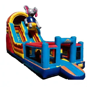 PVC Eco-Friendly Circus Elephant Themed Inflatable Obstacle Dual Slide Combo Kids Carnival Adventure Playground