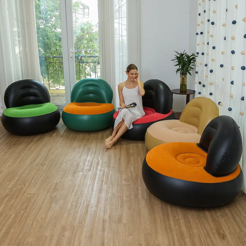 PVC Flocking Inflatable Sofa Chair for Indoor and Outdoor Camping Casual Adult Relax Inflatable Single Air Sofa