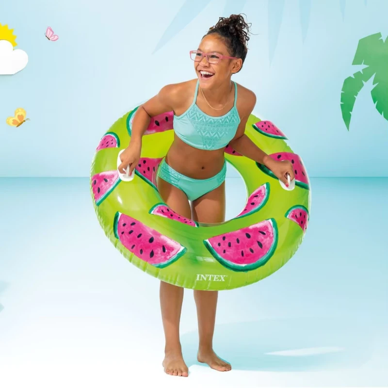 PVC Fruit Swimming Ring Pineapple Watermelon Strawberry Handle Inflatable Portable Safety Life Buoy for Children