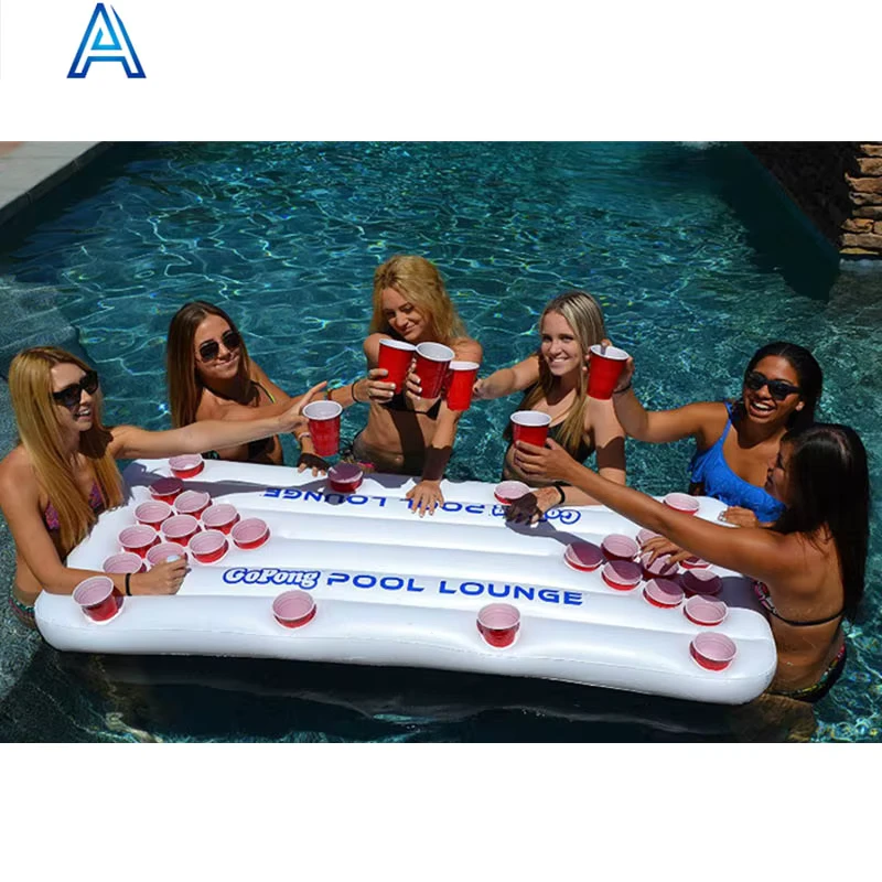 Phao bơm hơi beer pong PVC cho mùa hè, phao nước, đệm nước, có khay cốc và chai