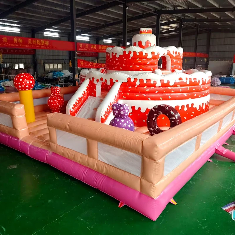 PVC Inflatable Birthday Cake Bounce House Combined Water Dry Slide Commercial-Grade Rental Service CE