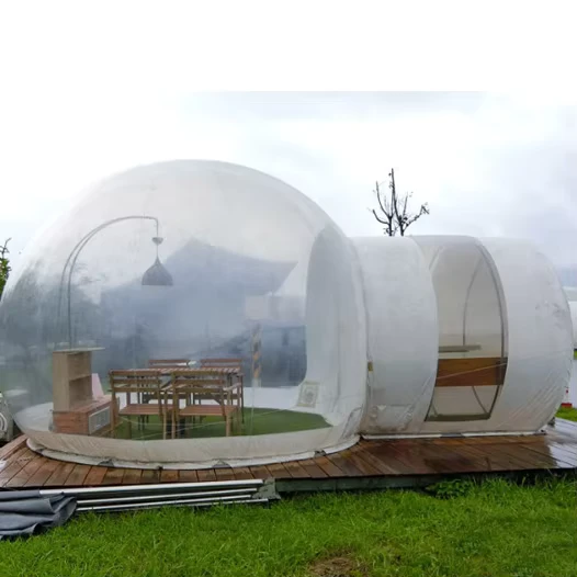 Maison bulle gonflable en PVC, double tunnel, tente dôme transparente à deux chambres, décoration de Noël extérieure