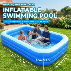 PVC Inflatable Easy Install Fast Set Rectangle Swimming Pool for Adults & Kids Outdoor Garden Backyard Leisure