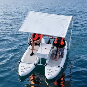 Kapal Catamaran Inflatable PVC 2 Orang dengan Motor, Kapal Memancing untuk Wisata dan Berlayar