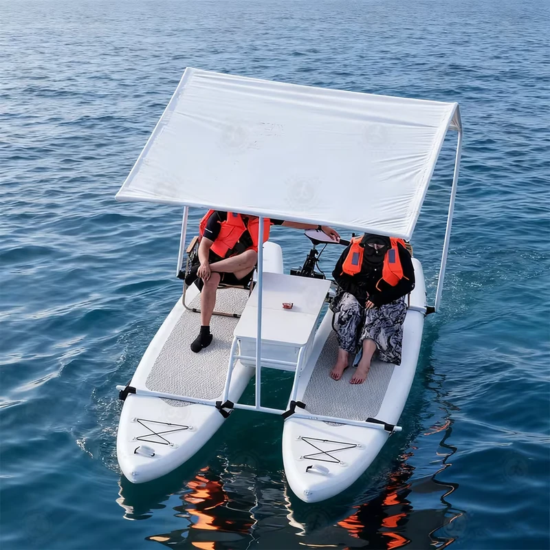 Thuyền catamaran bơm hơi PVC cho 2 người với động cơ, thuyền giải trí câu cá cho tham quan và du ngoạn