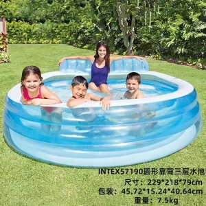 PVC Inflatable Family Lounge Pool with Backrest Built-in Bench Above Ground Swimming Pool for Backyard Playing