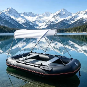 PVC Inflatable Fishing Boat with Sun Canopy Aluminum Floor Anti Abrasion for Dinghy OEM
