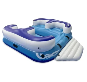 PVC Inflatable Floating Island 129*95*28 Inch For 4 Adults Party Island Raft with 4 Drink Holders For Lake Beach River or Pool