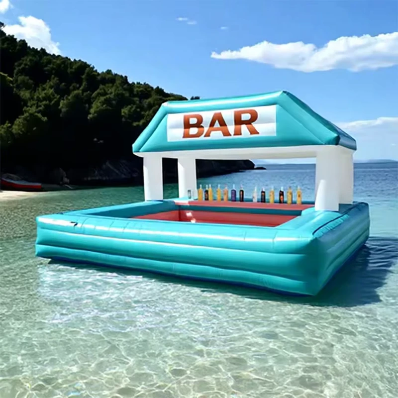 Bar Flutuante Inflável de PVC com Tenda, Proteção UV, Retardante de Chama e Impermeável, Inclui Ventoinha e Pacote de Manutenção