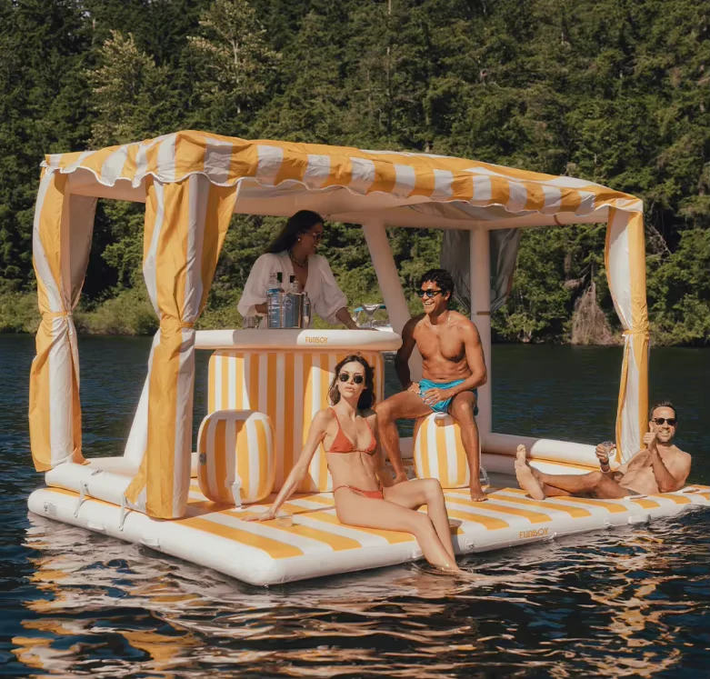 Sofa Gonflable Flottant en PVC, Plateforme de Bar Flottante, Île Gonflable Géante avec Auvent