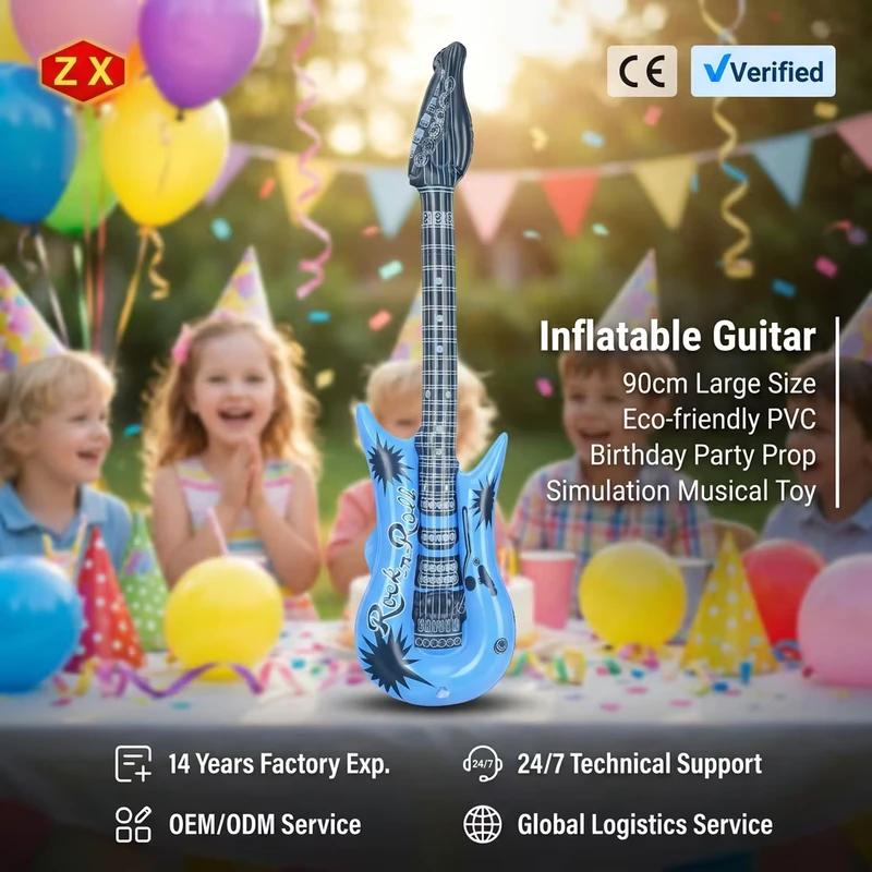 PVC Aufblasbare Gitarre 90cm umweltfreundliches Simulationsmusikinstrument Spielzeug für alle Jahreszeiten, für eine Person