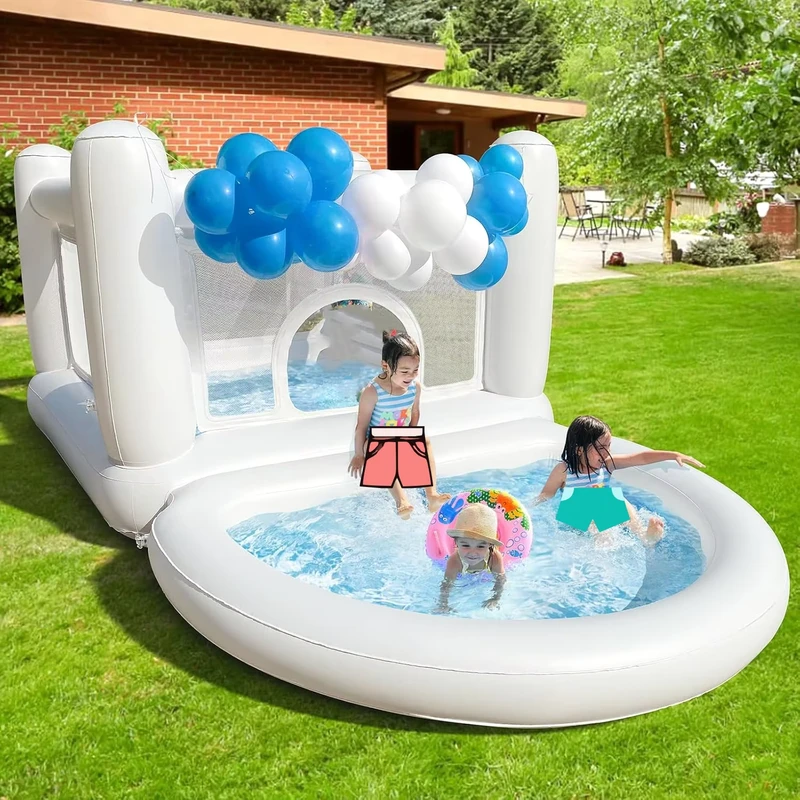 PVC Inflatable Jump House 157.5*68.9*59 Inch White Color for Kids Playing Indoor Outdoor Waterproof Outdoor Toddler Toys