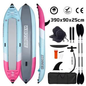 PVC Inflatable Kayak Boat for Kayaking Fishing Leisure 2-Person Capacity 3.9×0.9×0.25m Includes Air Pump Paddle