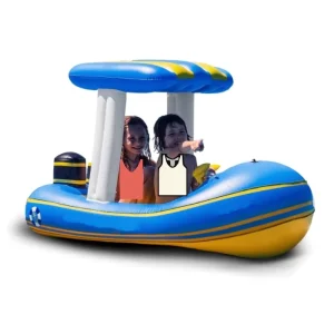 PVC Inflatable Patrol Boat Pool Float with Water Gun 67*36*36 Inch for Two Kids Harbor Boat Pool Float Ride on Fun Water Toy