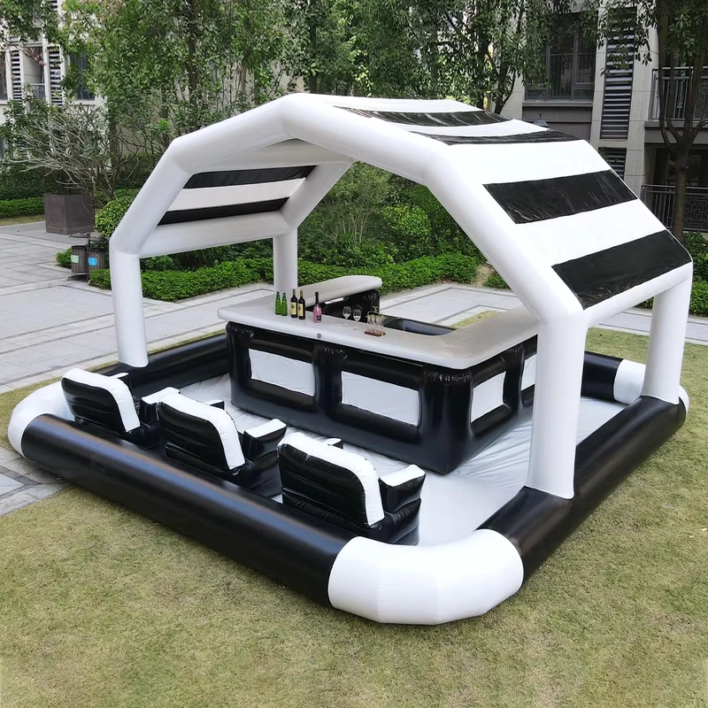 PVC Inflatable Pool Bar Outdoor Backyard Event Party Water Pub Black Green Red Blue Yellow Pink Blow up Pool Bar Tent with Seats