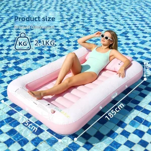 PVC Inflatable Pool Lounger Double Floating Bed with Backrest Cup Holder for Adults Summer Outdoor Water Entertainment Use
