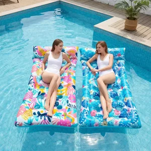 PVC Inflatable Pool Lounger with Headrest Breathable Mesh Water Hammock Floating Mattress for Summer Beach Sunbathing