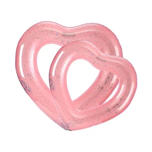 PVC Inflatable Swim Ring Heart Shape Portable Eco Friendly Swimming Ring With Sequins Pool Floats for Adult Kids