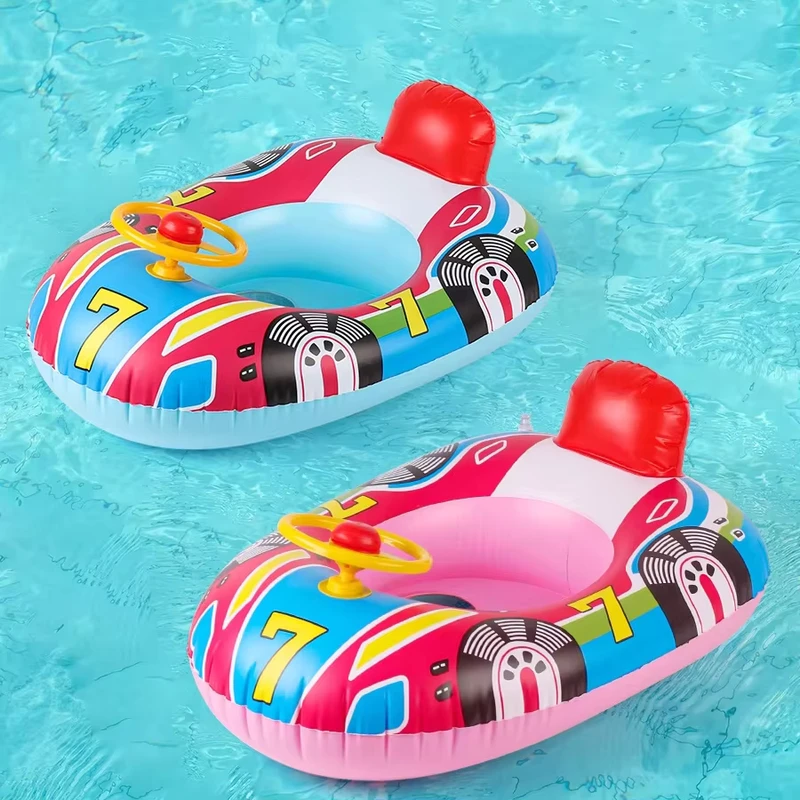 PVC Inflatable Swim Ring With Seat Foldable Baby Car Pool Float With Steering Wheel Kids for Toddlers Summer Water Toys