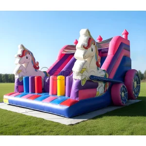 PVC Inflatable Unicorn Double Slide Kids Outdoor Obstacle Large Playground Combo Bouncing Slide Inflatable Slides with Blower