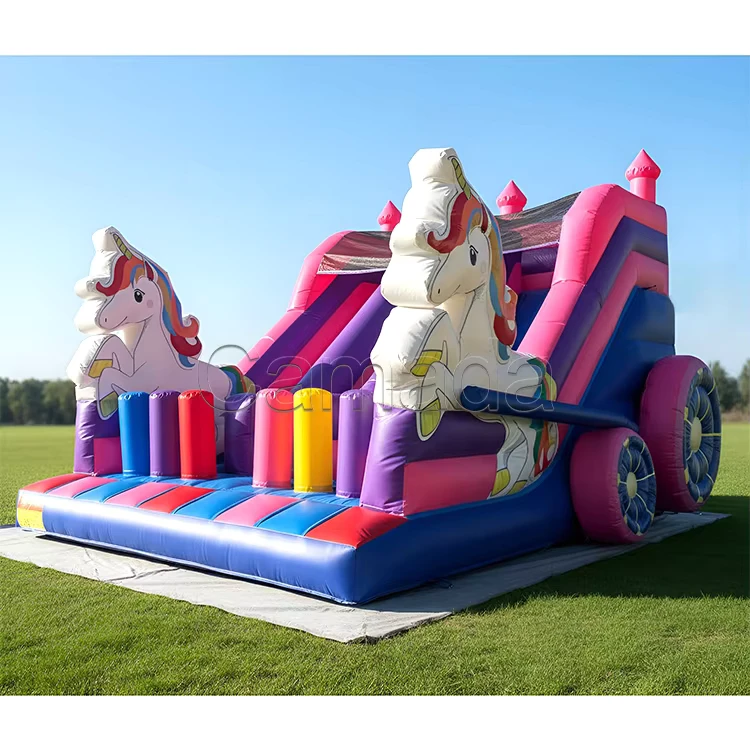 Scivolo Gonfiabile a Doppio Scivolo Unicorno Gonfiabile PVC per Bambini Grande Parco Giochi Combo Scivolo Gonfiabile con Soffiatore