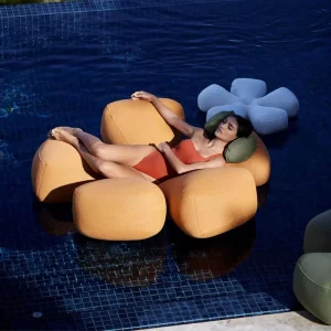PVC Inflatable Water Mattress Flower Pool Float & Fabric Sun Lounger for Outdoor for Pool & Beach Use