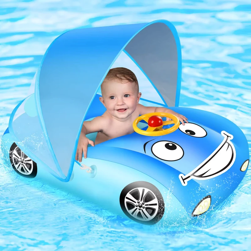 Anello Gonfiabile per Nuotare a Forma di Auto per Bambini con Sede di Sicurezza - Prodotto per Divertimento in Piscina
