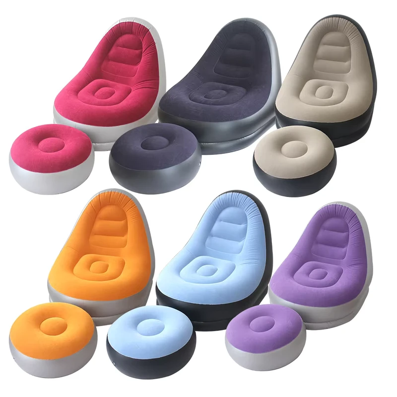 Sofa Inflatable Bahan PVC, Bantal Inflatable, Sofa Santai Camping, Lounger Pantai Portable, Sofa Tunggal Lipat