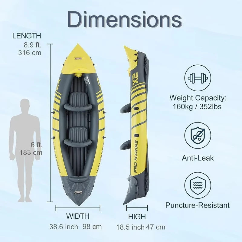 Kayak gonflable double 2 personnes PVC Océan 3.1 4m