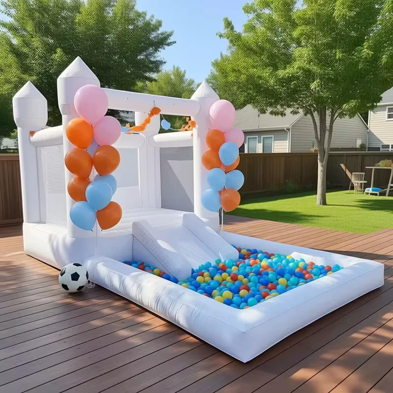 PVC Outdoor Playground Soft Play Equipment Commercial Inflatable Bouncy Castle White Bounce House Combo with Ball Pit