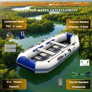 PVC Portable 3.3M Inflatable Boat 5+1 Person 2 Air Chambers Folding Fishing Kayak Dinghy Rafting Tender Floating