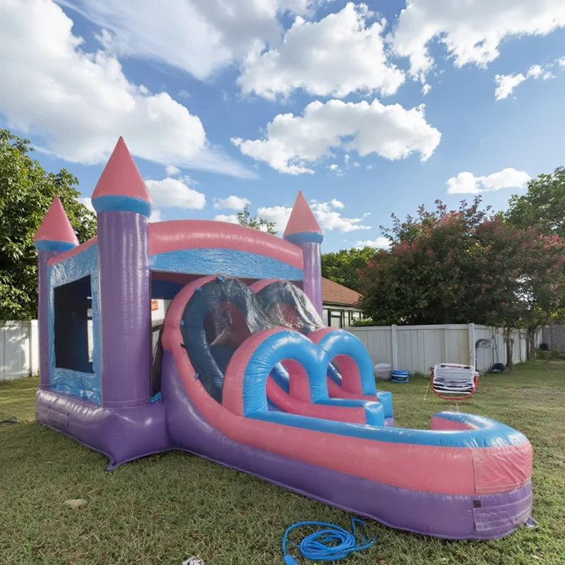 PVC Lila Großes Kommerzielles Aufblasbares Hüpfhaus für Kinder und Erwachsene mit Rutsche für Partys