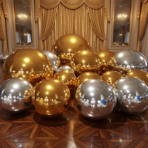 PVC Shiny Mirror Ball Inflatable Balloon Sphere Waterproof Durable Magnetic Closure Rechargeable Battery Easy Setup