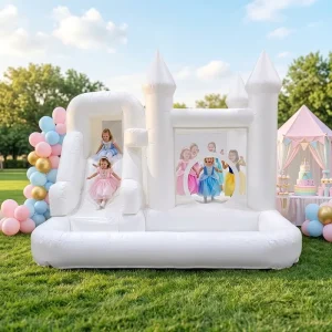 PVC Soft Play Equipment Set Castle Slide Ball Pit White Inflatable Bounce House Combo Kids Commercial
