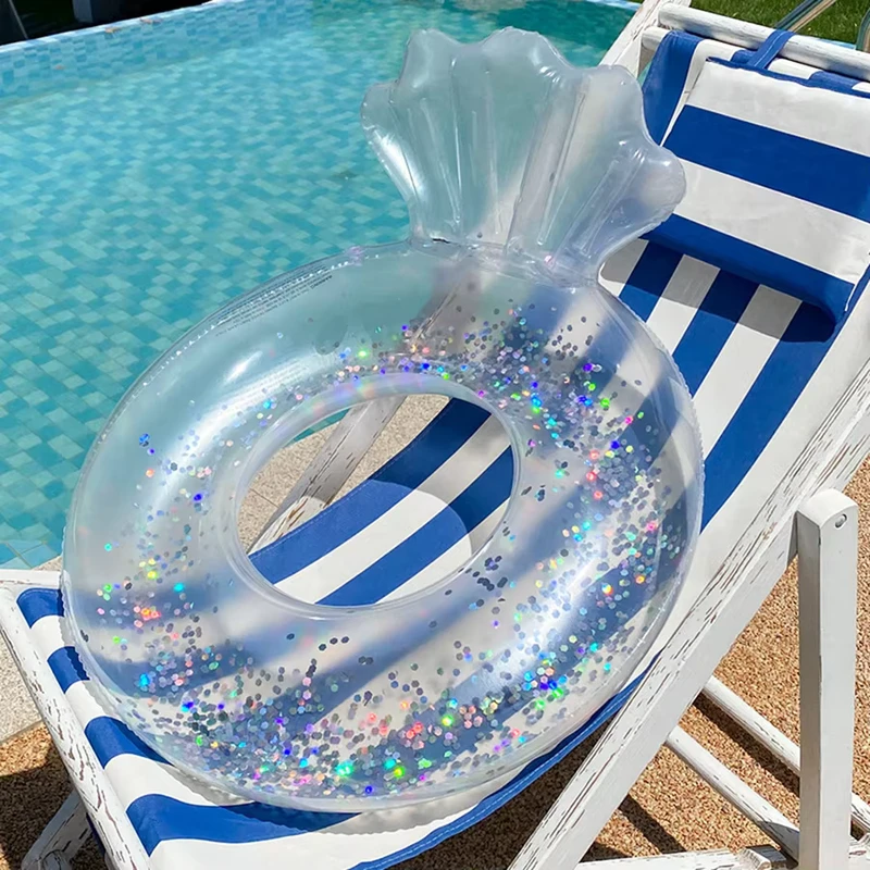 Anillos de Natación Inflables en Forma de Concha Transparente de PVC para Niños 58 cm