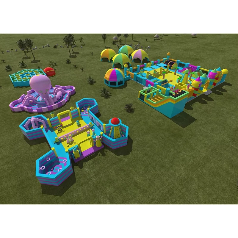 Paket Inflatable Fun Park Karnevalsausrüstung Inflatable Freizeitaktivitätszentrum Größtes Hüpfhaus für Outdoor-Events